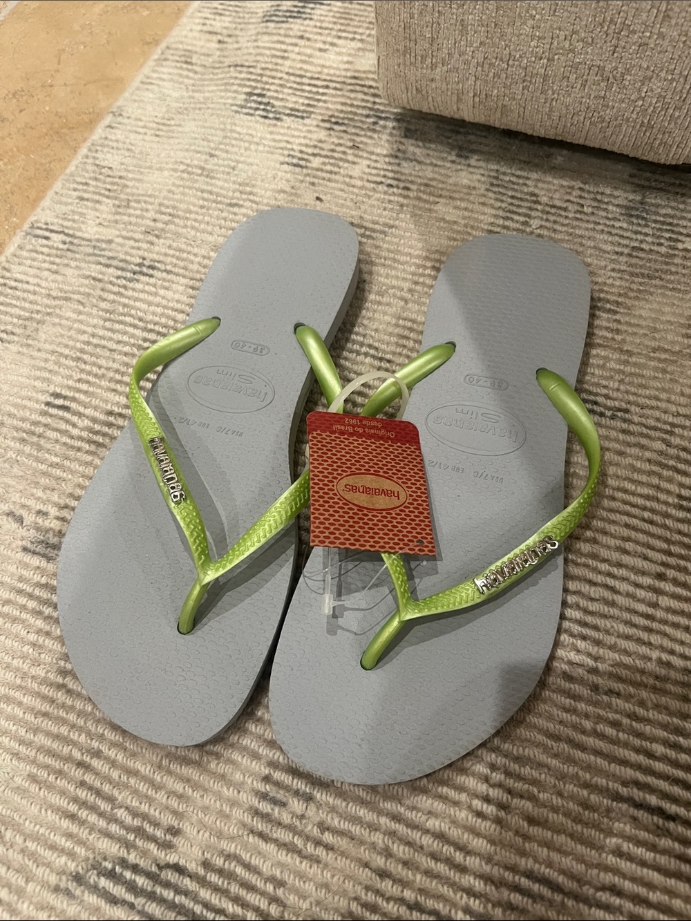 Havaianas Slim Flip Flops - Light Gray Footbed with Lime Green Straps